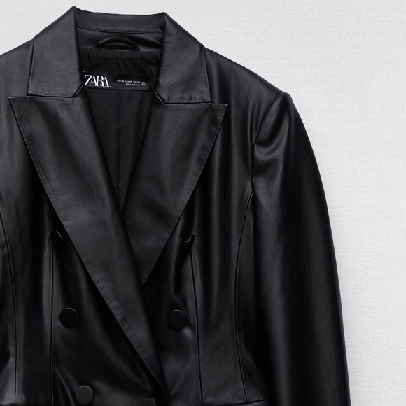 ZARA FAUX LEATHER DOUBLE-BREASTED BLAZER - Picture 4 of 5